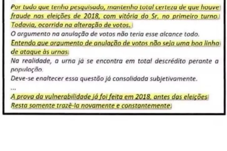 Trecho do documento encontrado no e-mail de Ramagem