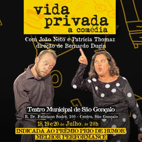 Imagem ilustrativa da imagem Peça 'Vida Privada' faz curtíssima temporada no Teatro Municipal de SG