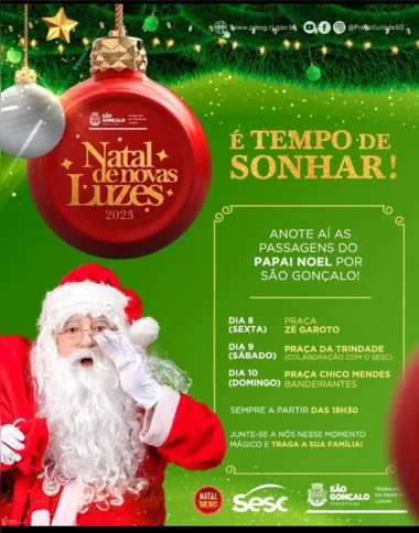 Programação das passagens do Papai Noel por São Gonçalo