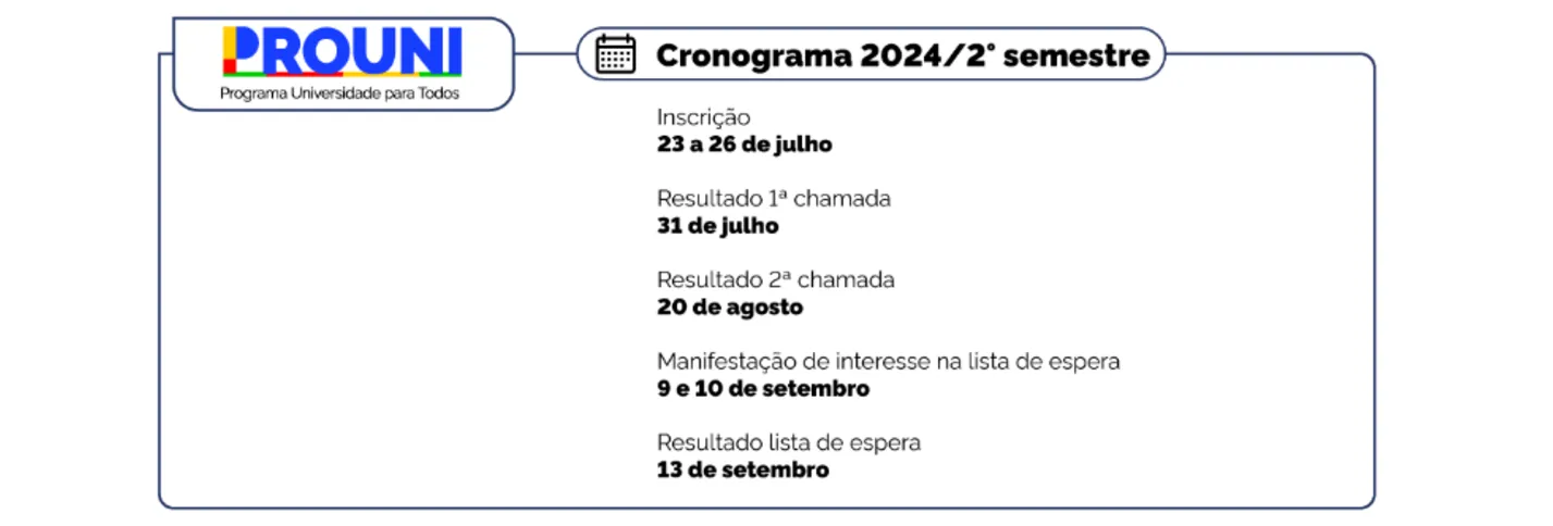 Calendário do processo seletivo