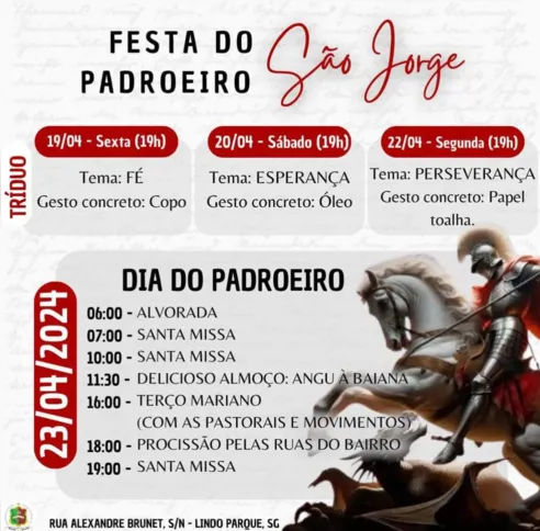 A Capela de São Jorge, no Lindo Parque, celebra o santo padroeiro