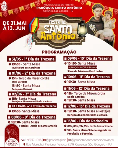 A Paróquia Santo Antônio na Covanca  deu início às comemorações do dia do Padroeiro no último dia 31 de maio