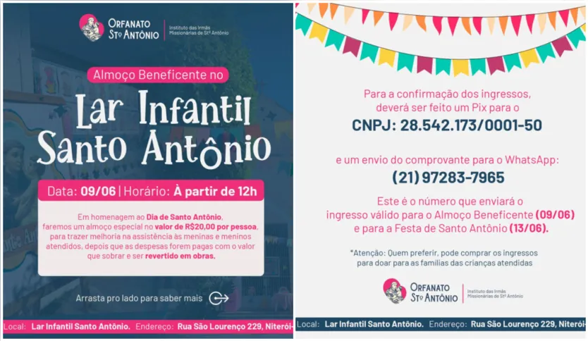 No dia 9 de junho, haverá o Almoço Beneficente no Lar Infantil Santo Antônio