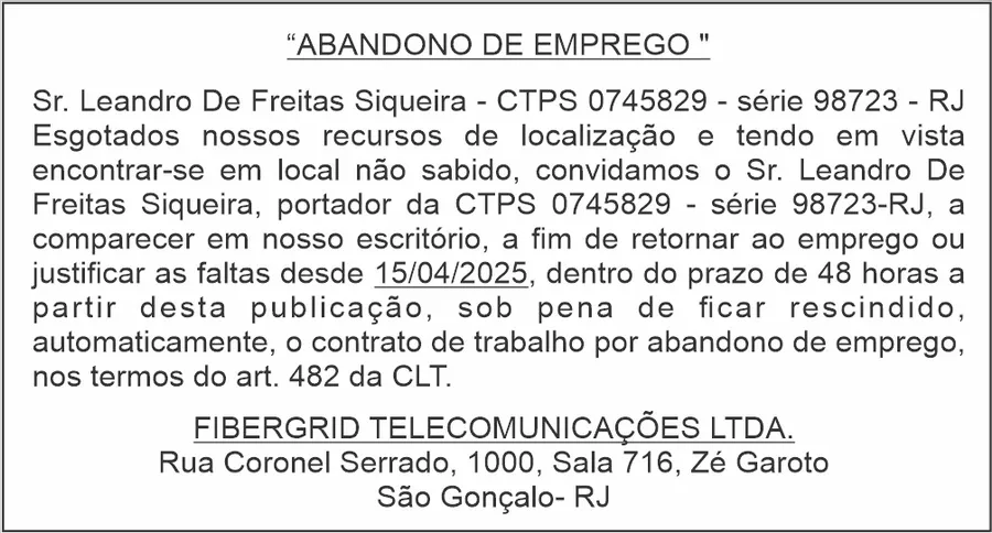 Imagem ilustrativa da imagem ABANDONO DE EMPREGO