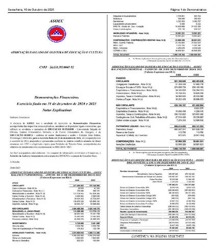 Imagem ilustrativa da imagem ASOEC - DEMONSTRAÇÕES FINANCEIRAS EXERCÍCIO 2024/2023
