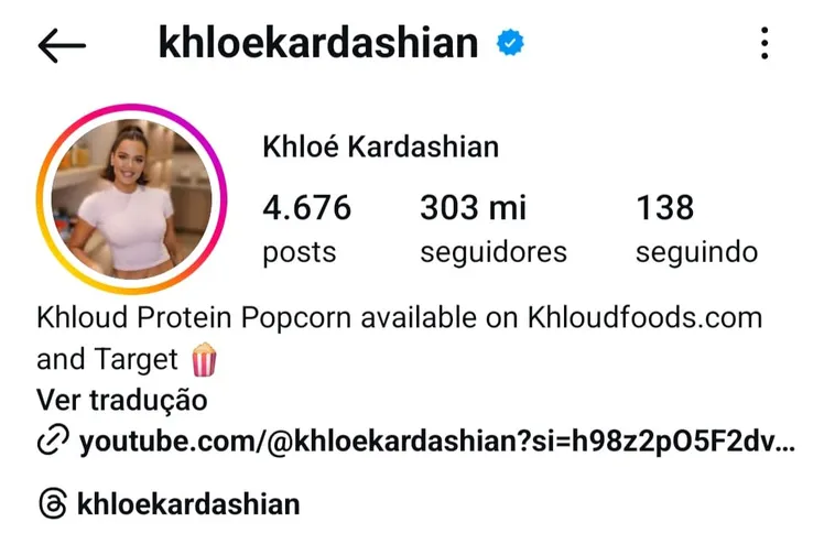 Khloé Kardashian está em sexto lugar do ranking