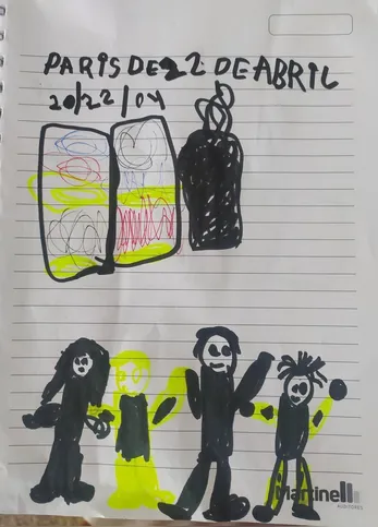 Desenho de Mateus Rosa pedindo para ir a Paris, na França