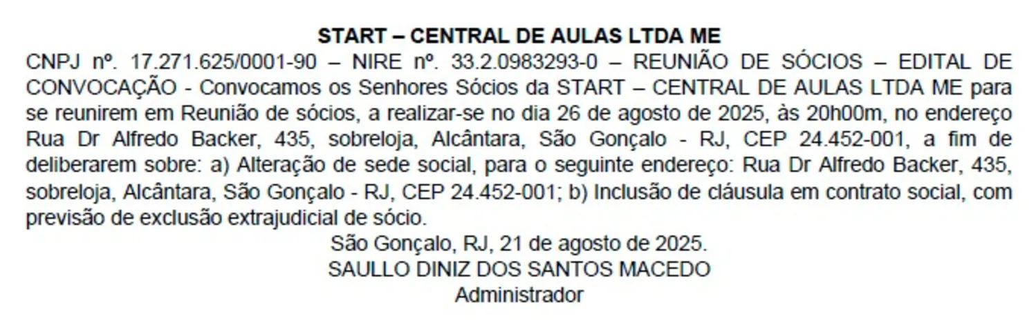Imagem ilustrativa da imagem EDITAL DE CONVOCAÇÃO - REUNIÃO DE SÓCIOS