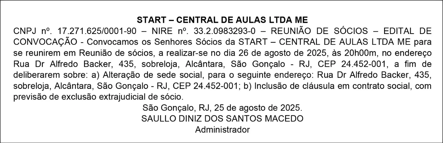 Imagem ilustrativa da imagem EDITAL DE CONVOCAÇÃO - REUNIÃO DE SÓCIOS