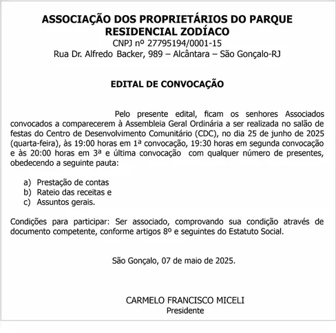 Imagem ilustrativa da imagem EDITAL DE CONVOCAÇÃO