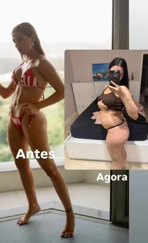 A atleta mostrou a diferença de seu corpo antes e durante a gravidez