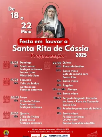 A celebração à santa Capela Santa Rita de Cássia, teve início no último domingo