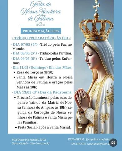 Programação da Capela Nossa Senhora de Fátima