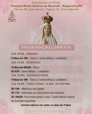 Programação da  Capela São Lourenço