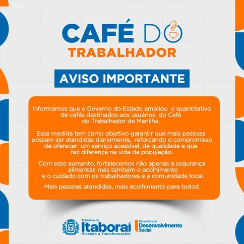 Imagem ilustrativa da imagem Governo do Estado amplia oferta do Café do Trabalhador em Manilha com até 1 mil kits diários a preço popular