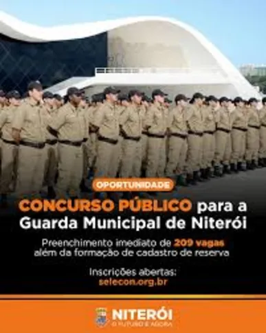 Concurso Guarda Municipal de Niterói RJ oferece 209 vagas para nível médio, com inscrições abertas até 9 de janeiro.