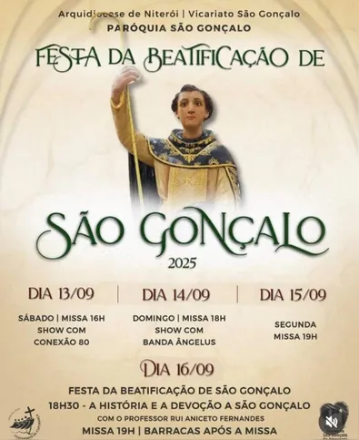 A abertura será neste sábado (13), às 16h, com a celebração da Santa Missa