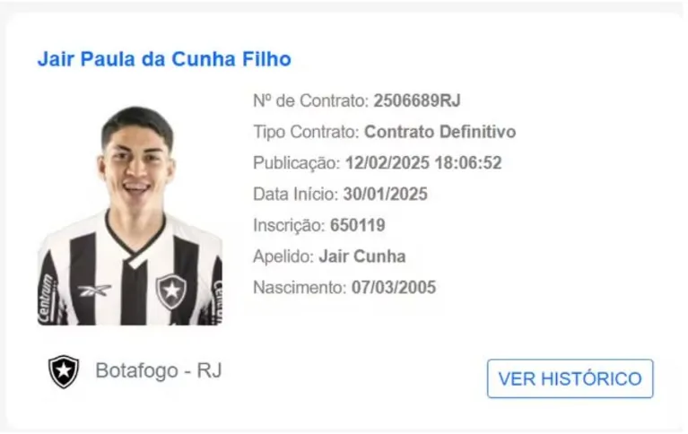 Jair aparece regularizado no BID da CBF