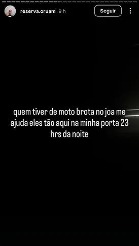 Oruam postou um texto pedindo para que os amigos que estivessem de motocicleta “brotassem” em sua residência