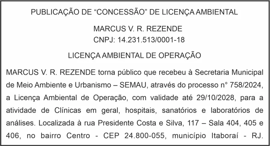 Imagem ilustrativa da imagem PUBLICAÇÃO DE “CONCESSÃO” DE LICENÇA AMBIENTAL