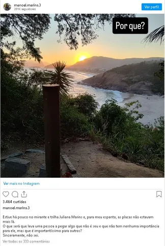 Pai de Juliana critica, pelas redes sociais, desaparecimento da placa