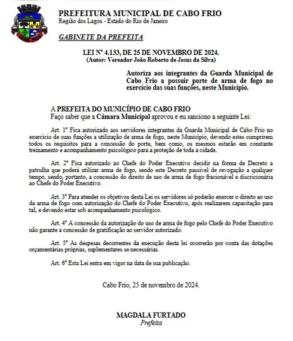 Lei Municipal foi sancionada no último dia 25 de novembro