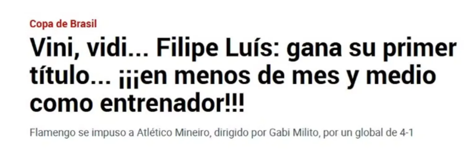 Imprensa espanhola repercute o título de Filipe Luís como técnico do Flamengo