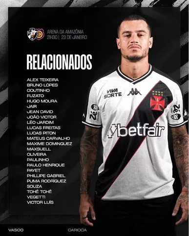 Relacionados do Vasco para encarar o Madureira, em Manaus