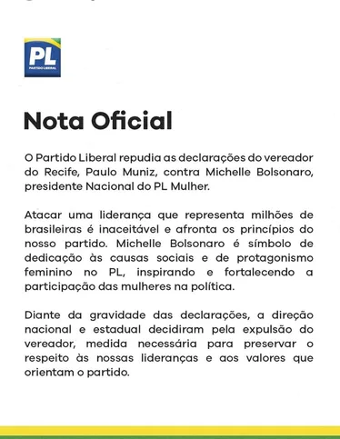 Imagem ilustrativa da imagem Vereador do PL é expulso do partido após chamar Michelle Bolsonaro de 'quenga'