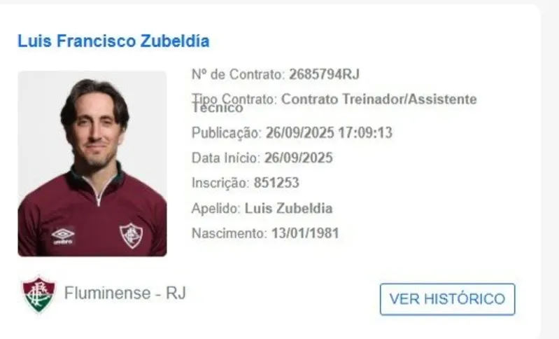 Luis Zubeldía está liberado para comandar o Fluminense