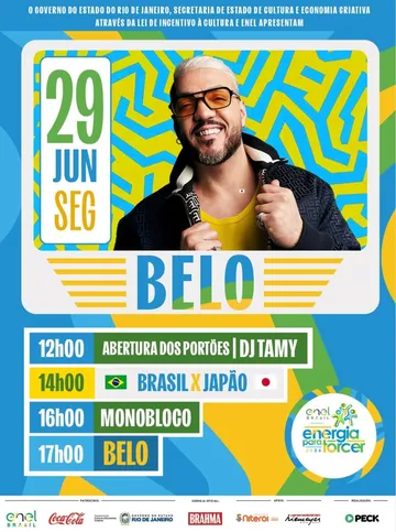 Caminho Niemeyer terá shows de Dj e do cantor Belo antes e depois da transmissão do jogo