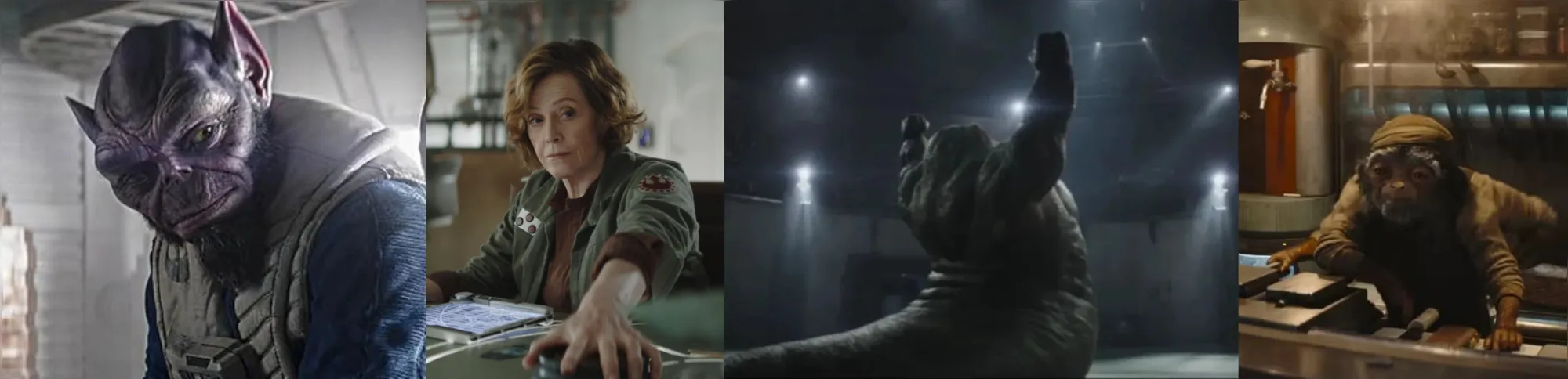 Zeb, original da animação 'Rebels'; Sigourney Weaver como Coronel Ward, original do filme; Jeremy Allen White como Rotta, original de 'Clone Wars'; Martin Scorcese como um cozinheiro