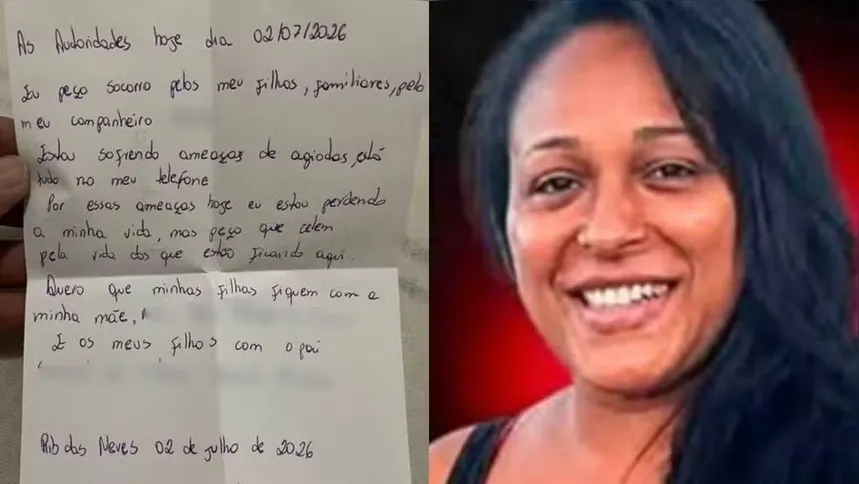 Carta deixada por Dayanne Rodrigues