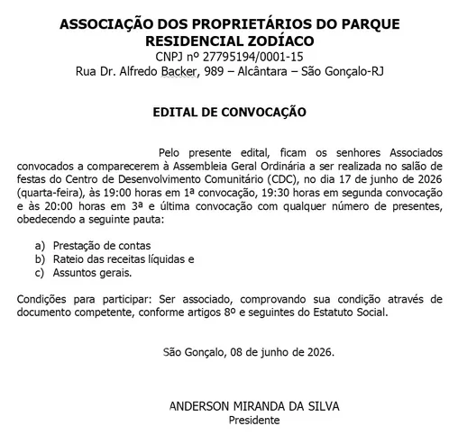 Imagem ilustrativa da imagem EDITAL DE CONVOCAÇÃO