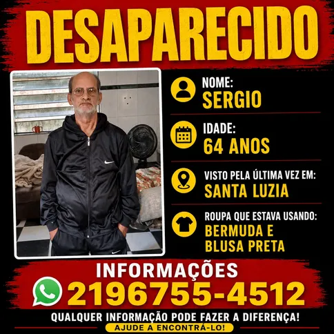 Família divulgou cartaz e busca informações sobre idoso desaparecido em São Gonçalo