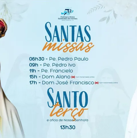 Confira a programação da Paróquia Nossa Senhora de Fátima