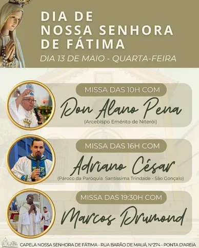 Confira a programação da Capela Nossa Senhora de Fátima