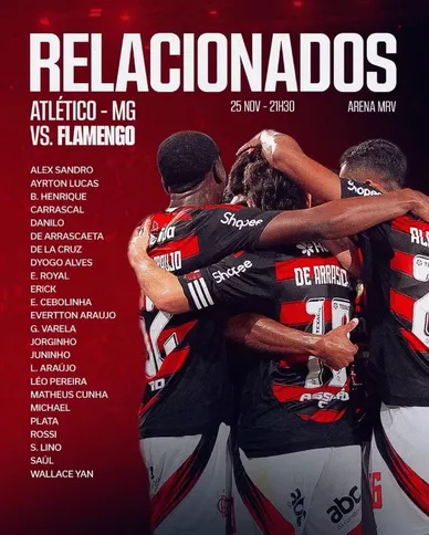 Flamengo divulgou os relacionados para enfrentar o Atlético-MG