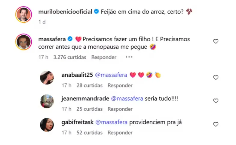 Grazi, em tom de brincadeira, sugeriu ter filhos logo com Benício