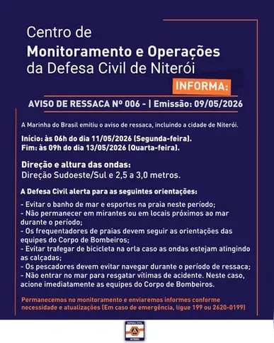 Orientações da Defesa Civil de Niterói para a população durante o período de mar agitado
