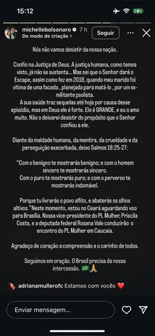 Ex primeira dama, compartilha versículo bíblico após prisão preventida de Bolsonaro.