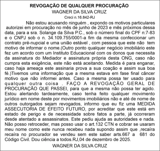 Imagem ilustrativa da imagem REVOGAÇÃO DE QUALQUER PROCURAÇÃO