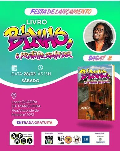 Imagem ilustrativa da imagem Rapper e escritor Sagat B lança primeiro livro infantojuvenil neste sábado (28) na Quadra da Mangueira