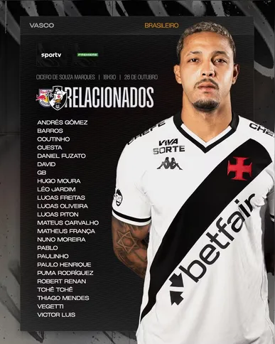 Relacionados do Vasco para enfrentar o Bragantino, fora de casa, pelo Brasileirão