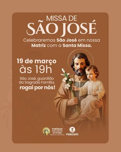 A Paróquia Nossa Senhora de Fátima programou uma missa dedicada ao santo