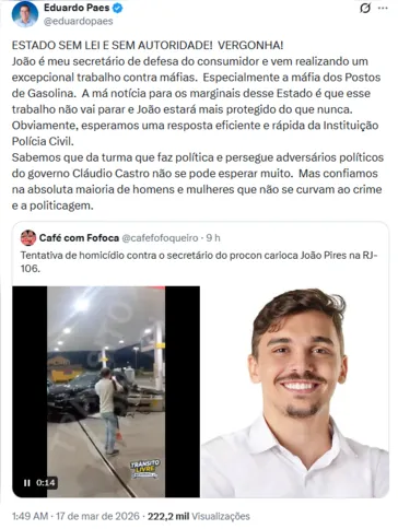 O prefeito Eduardo Paes (PSD) saiu em defesa do secretário