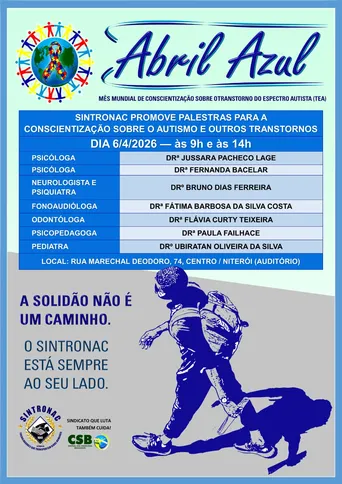 O Sintronac promove, nesta segunda (6/4), palestras sobre o Transtorno do Espectro Autista (TEA), reunindo especialistas de sete áreas da saúde