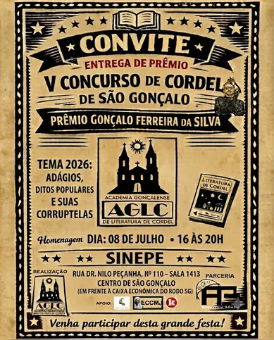 Imagem ilustrativa da imagem V Concurso Nacional de Cordel de São Gonçalo premia vencedores em cerimônia aberta ao público nesta quarta (8)