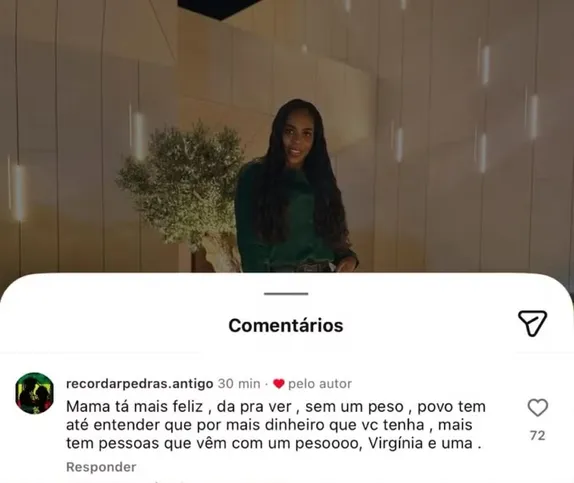 Mãe de Vini Jr curte publicação onde Virginia é chamada de 'peso' por internauta