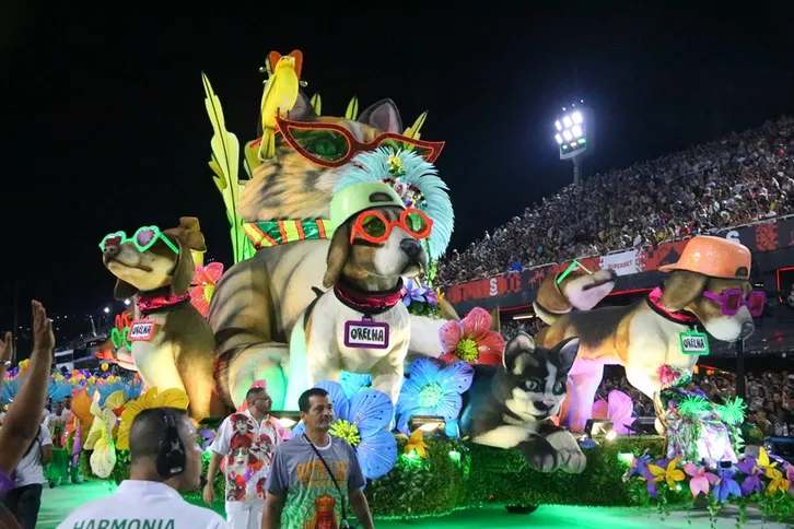 Mocidade teve a sua faceta de 'protetora' de animais retratada em desfile, em que o cão Orelha também foi lembrado